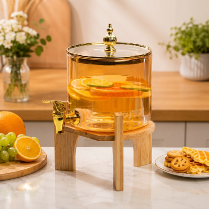 Premium Beverage Dispenser With Lid & Wooden Stand 2.6L