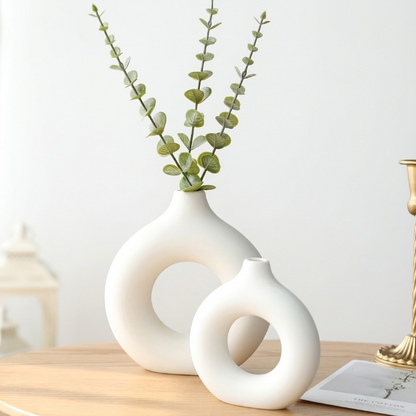 Elegant Donut Shape Ceramic Flower Vase