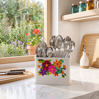 Elegant Floral Plastic Cutlery Holder