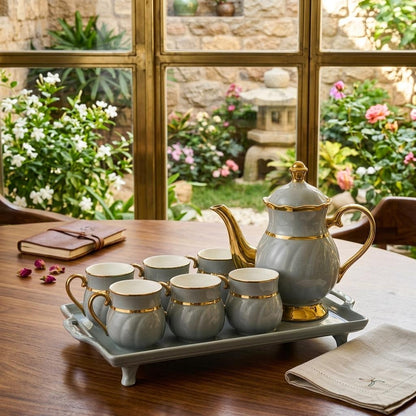 8PCs Ceramic Tea Set With Tray