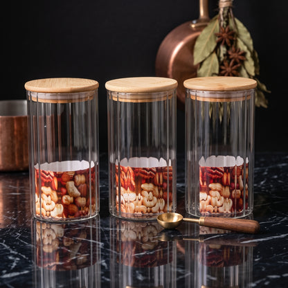 3PCs Glass Jar Set With Wooden Lid