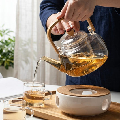 Elegant Glass Tea Kettle with Wooden Handle