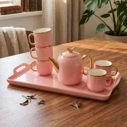 8PCs Ceramic Tea Set With Tray