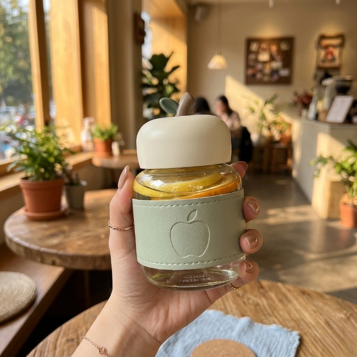 Elegent Apple Glass Travel Mug