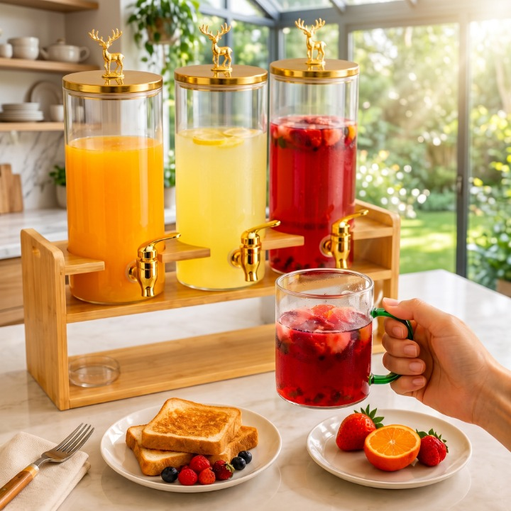 10PCs Elegant Beverage Dispenser With Wooden Stand