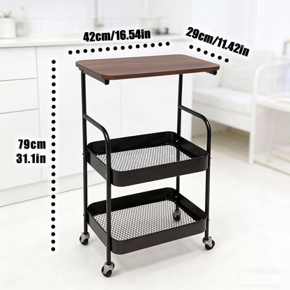 Luxury Rolling Side Table With Storage Shelves