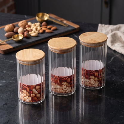 3PCs Glass Jar Set With Wooden Lid