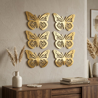 6PCs Acrylic Golden Butterfly Wall Stickers