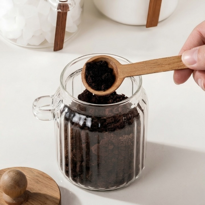 Glass Storage Jar with Wooden Lid & Spoon 500 ML