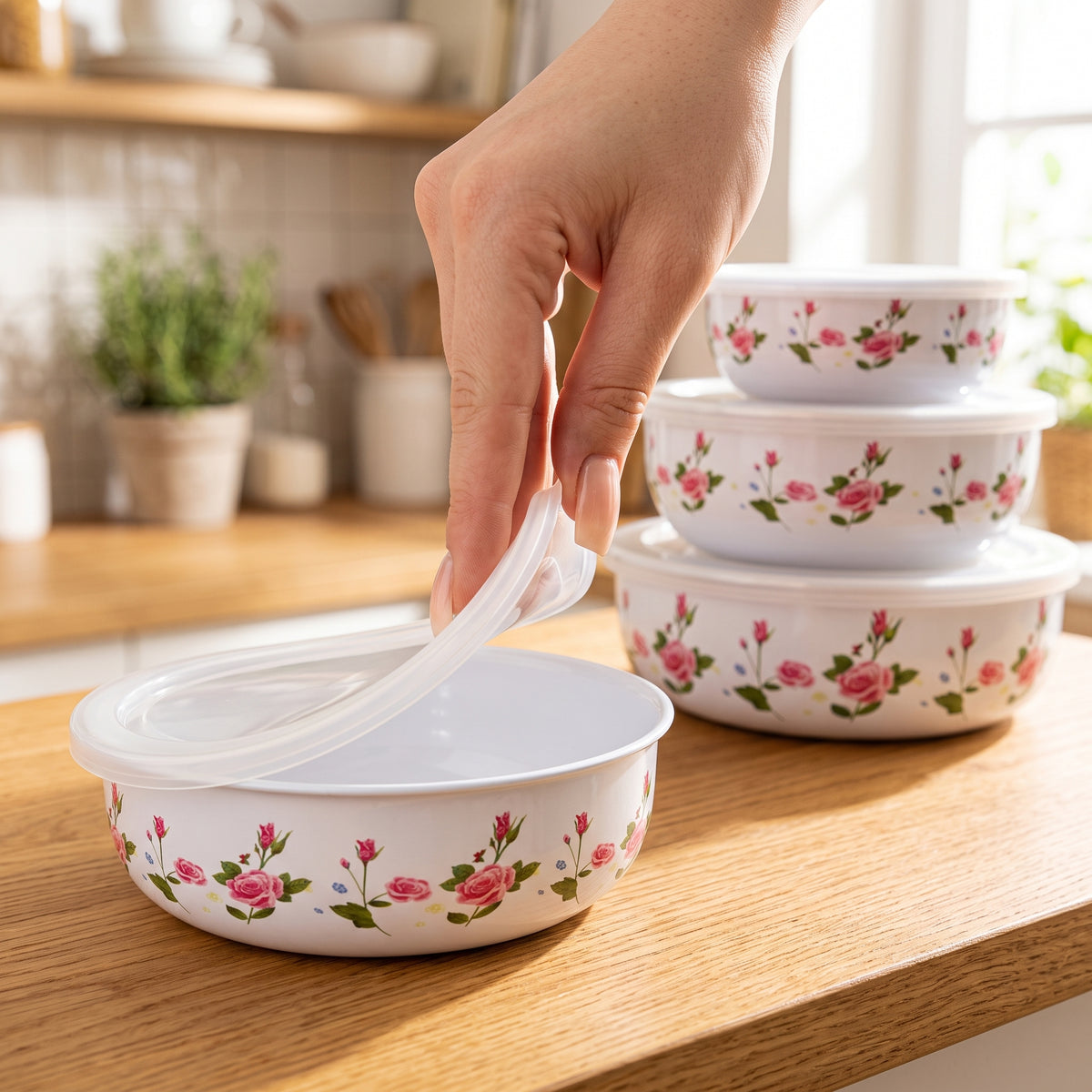 5PCs Stainless Steel Floral Storage Containers With Lids