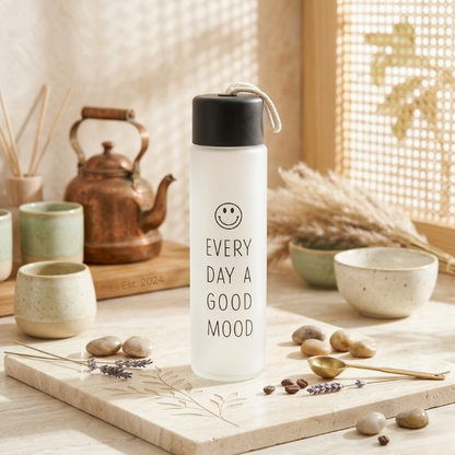 Frosted Smiley Glass Water Bottle 350ML