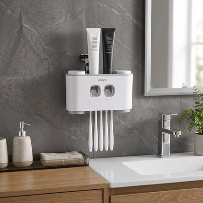 Wall Mounted Toothpaste Dispenser & Toothbrush Holder