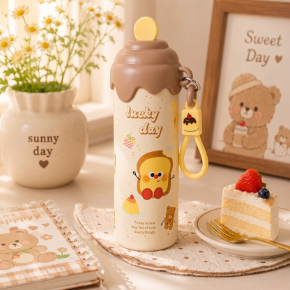 Stainless Steel Cartoon Water Bottle With Straw