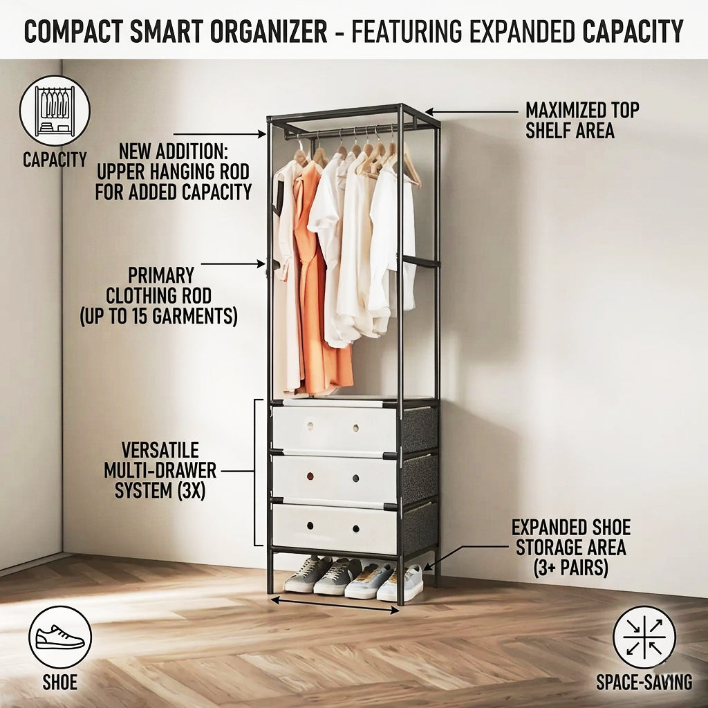 Multitier Cloth Storage Rack With 3 Drawers