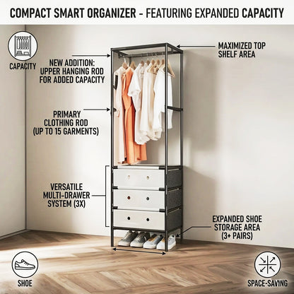 Multitier Cloth Storage Rack With 3 Drawers