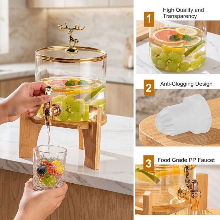 Luxury Glass Beverage Dispenser with Deer Lid