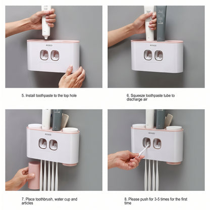 Wall Mounted Toothpaste Dispenser & Toothbrush Holder