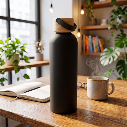 Stainless Steel Bottle With Wooden Cap Handle 500ML