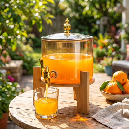 Premium Beverage Dispenser With Lid & Wooden Stand 2.6L