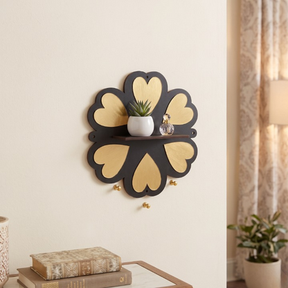 3PCs Golden Heart Flower Wall Shelf