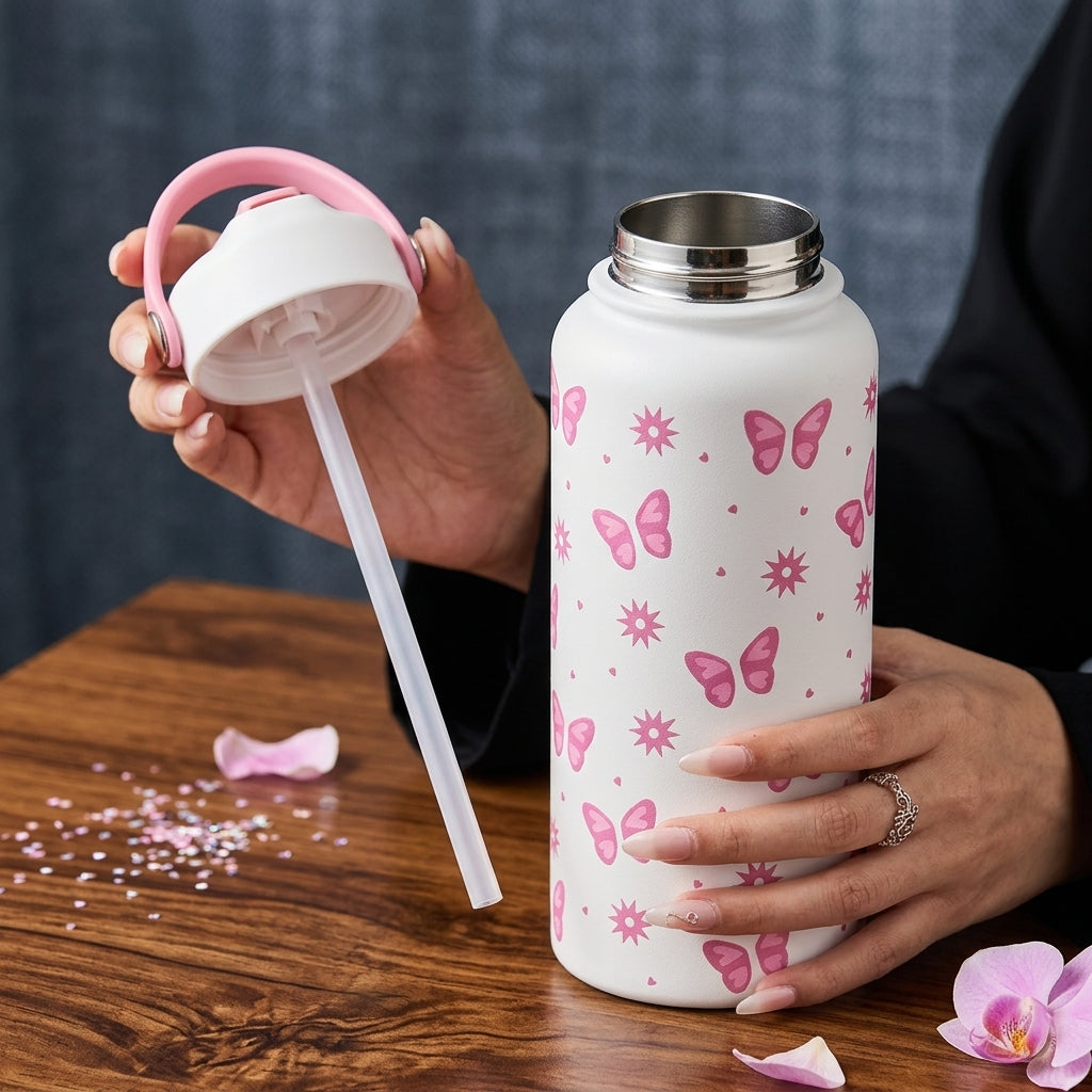 Stainless Steel Printed Water Bottle With Handle 1000ML