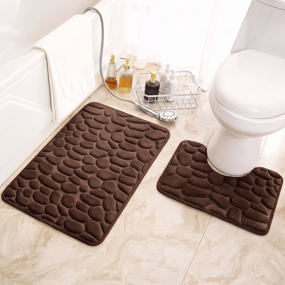 2PCs Anti-Slip Pebble Bath Mats