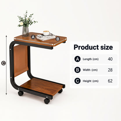 C-Shaped Sofa Side Table With Wheels