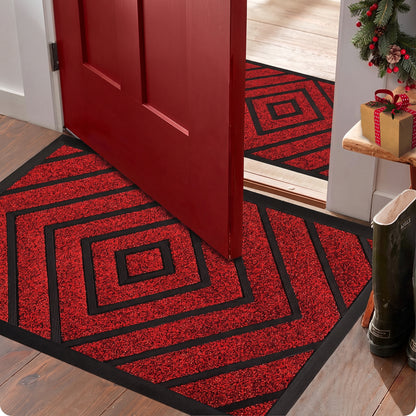 Red Geometric Non Slip Floor Mat