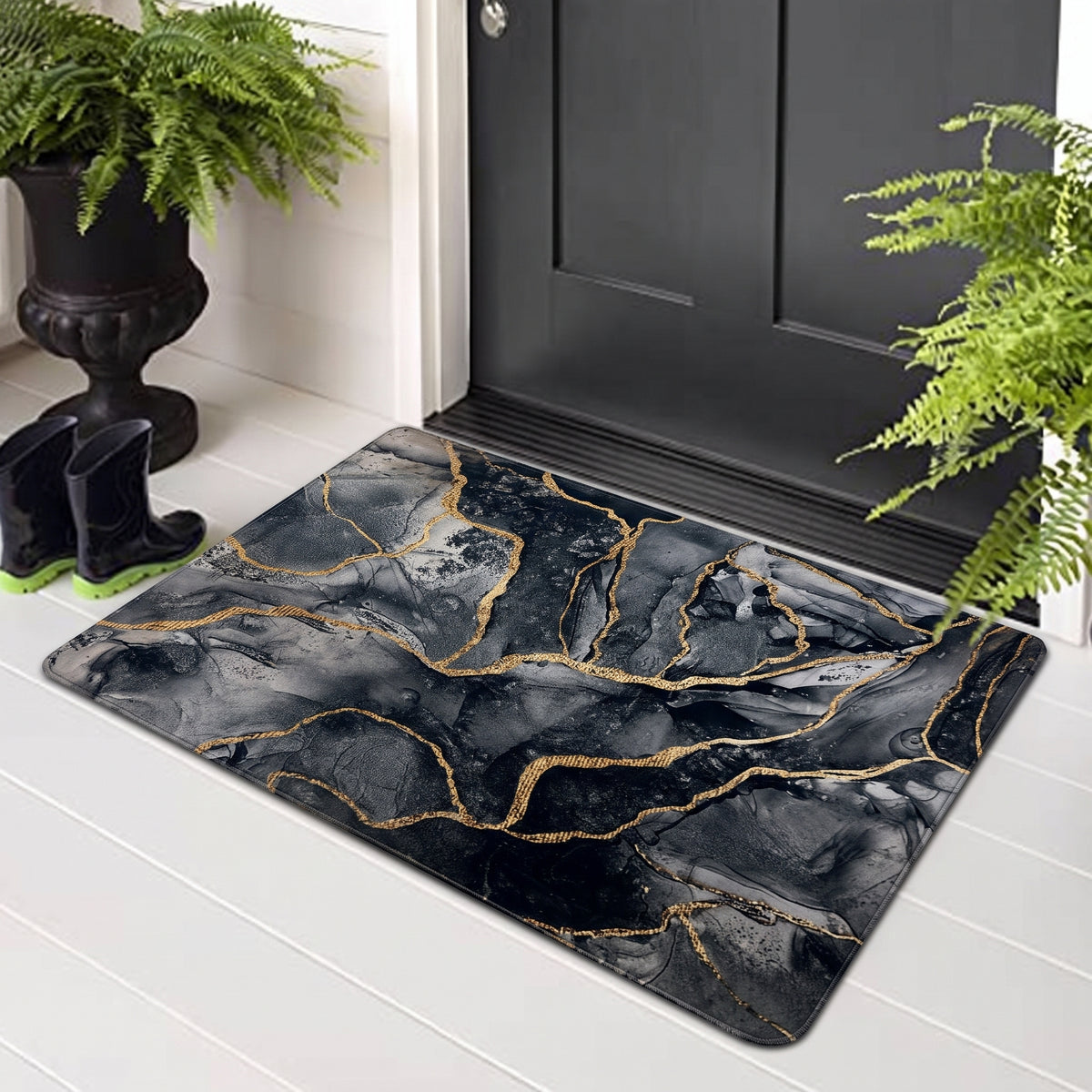 Luxury Black & Gold Door Mat (Random Design)