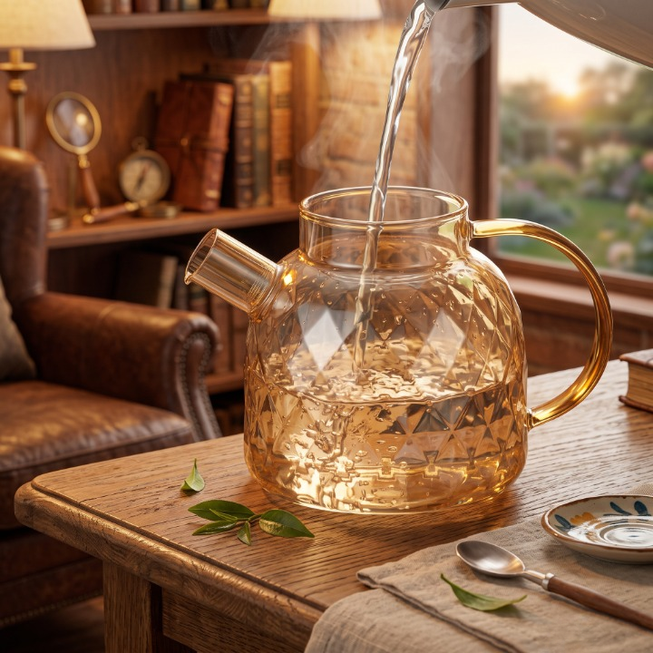 Crystal Glass Tea Kettle With Diamond Cut Lid