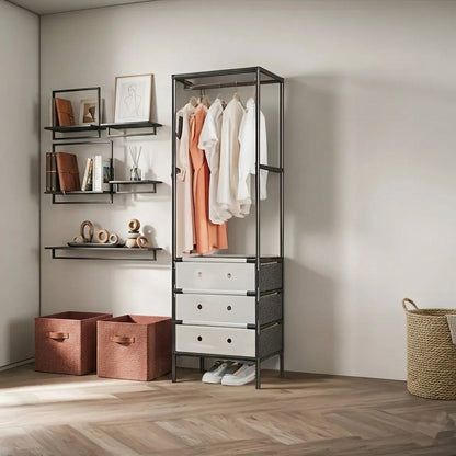 Multitier Cloth Storage Rack With 3 Drawers