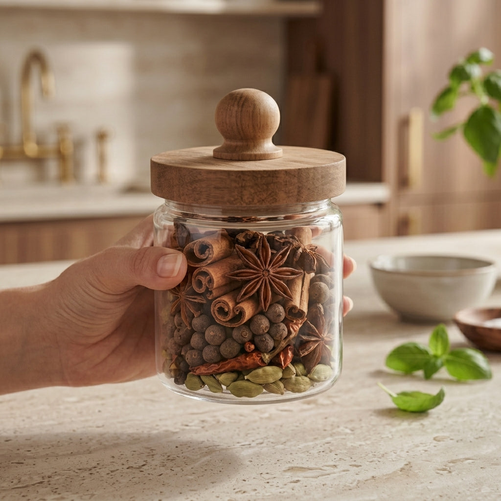 Glass Storage Canister With Wooden Cap