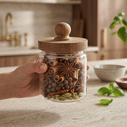 Glass Storage Canister With Wooden Cap