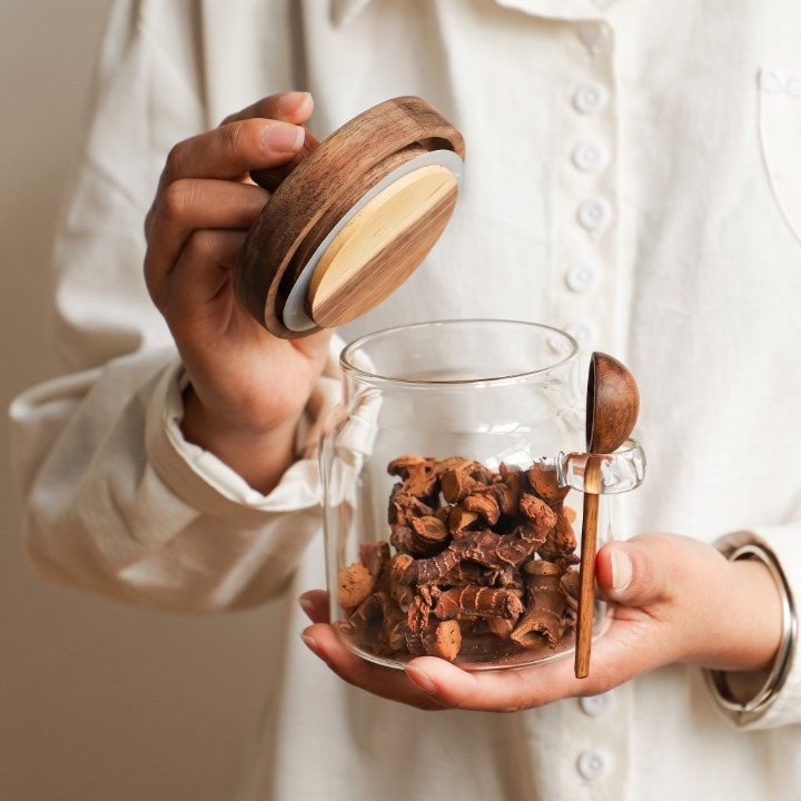 Elegant Glass Storage Jar With Wooden Lid & Spoon