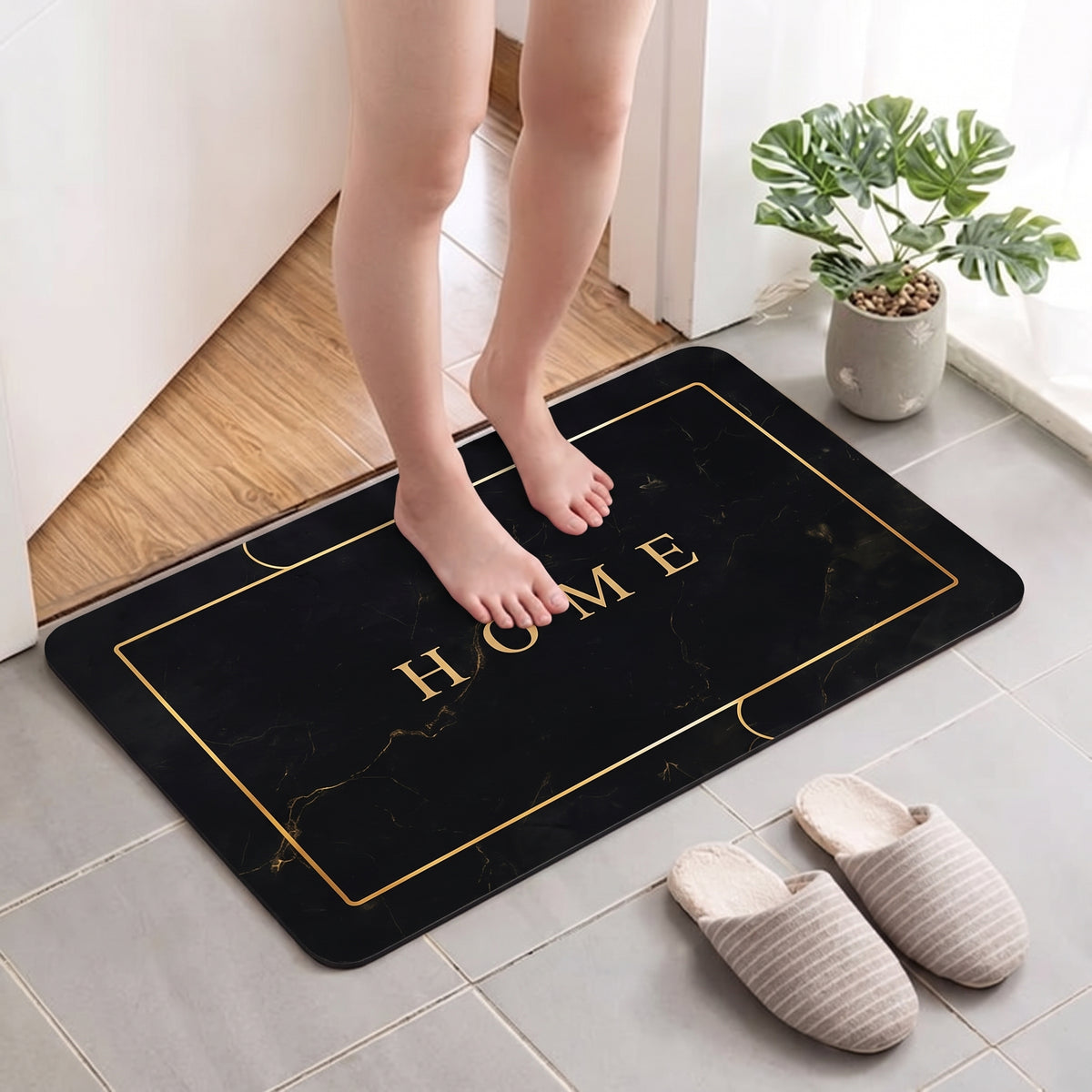 Elegant Gold Border Bathroom Mat (Random Design)