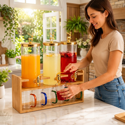 10PCs Elegant Beverage Dispenser With Wooden Stand