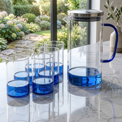 7PCs Luxury Blue Base Glass Jug Set