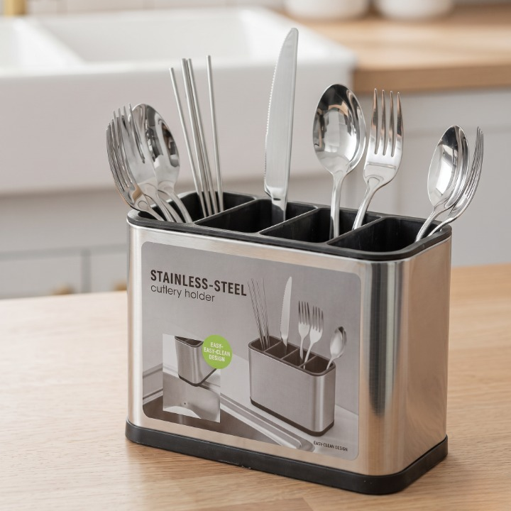 4-Section Kitchen Stainless Steel Cutlery Organizer