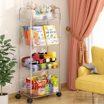 4 Layer Acrylic Rolling Storage Trolley Rack