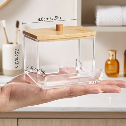 Cotton Bud Storage Box With Wooden Lid