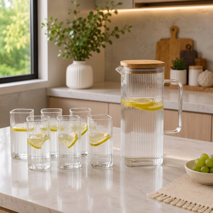 7PCs Ribbed Glass Water Jug Set