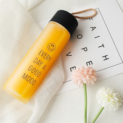 Frosted Smiley Glass Water Bottle 350ML