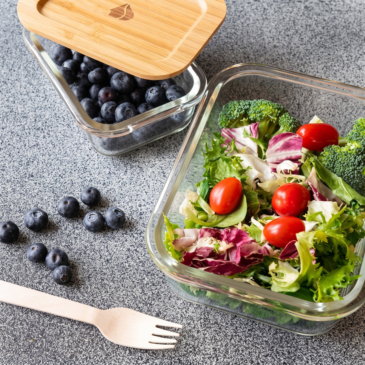 3PCs Glass Storage Containers With Wooden Lids