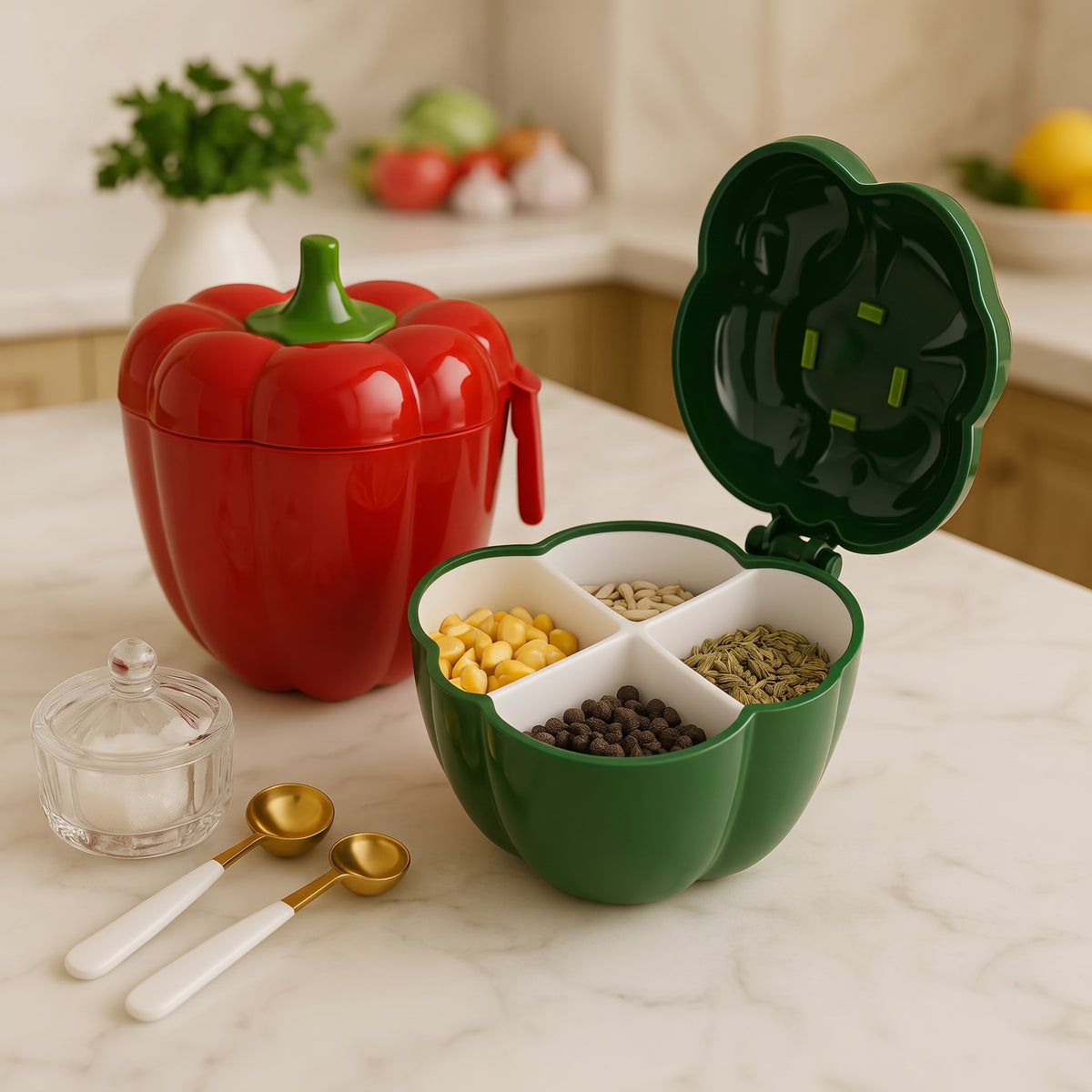 4-In-1 Bell Pepper Storage Containers With Spoons