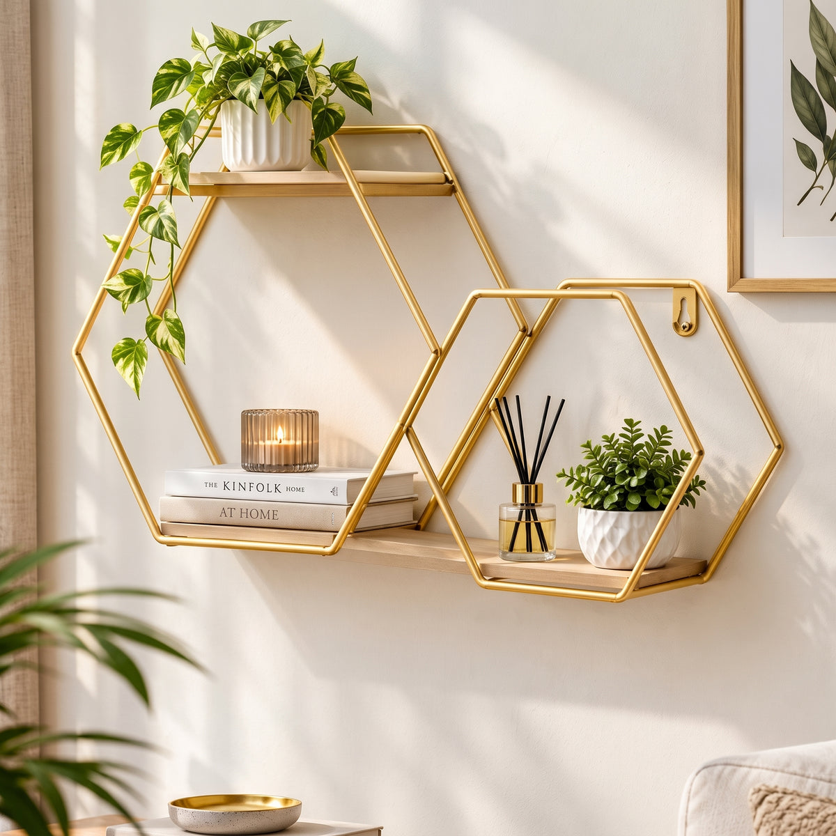 Elegant Double-Layer Hexagon Wall Shelf