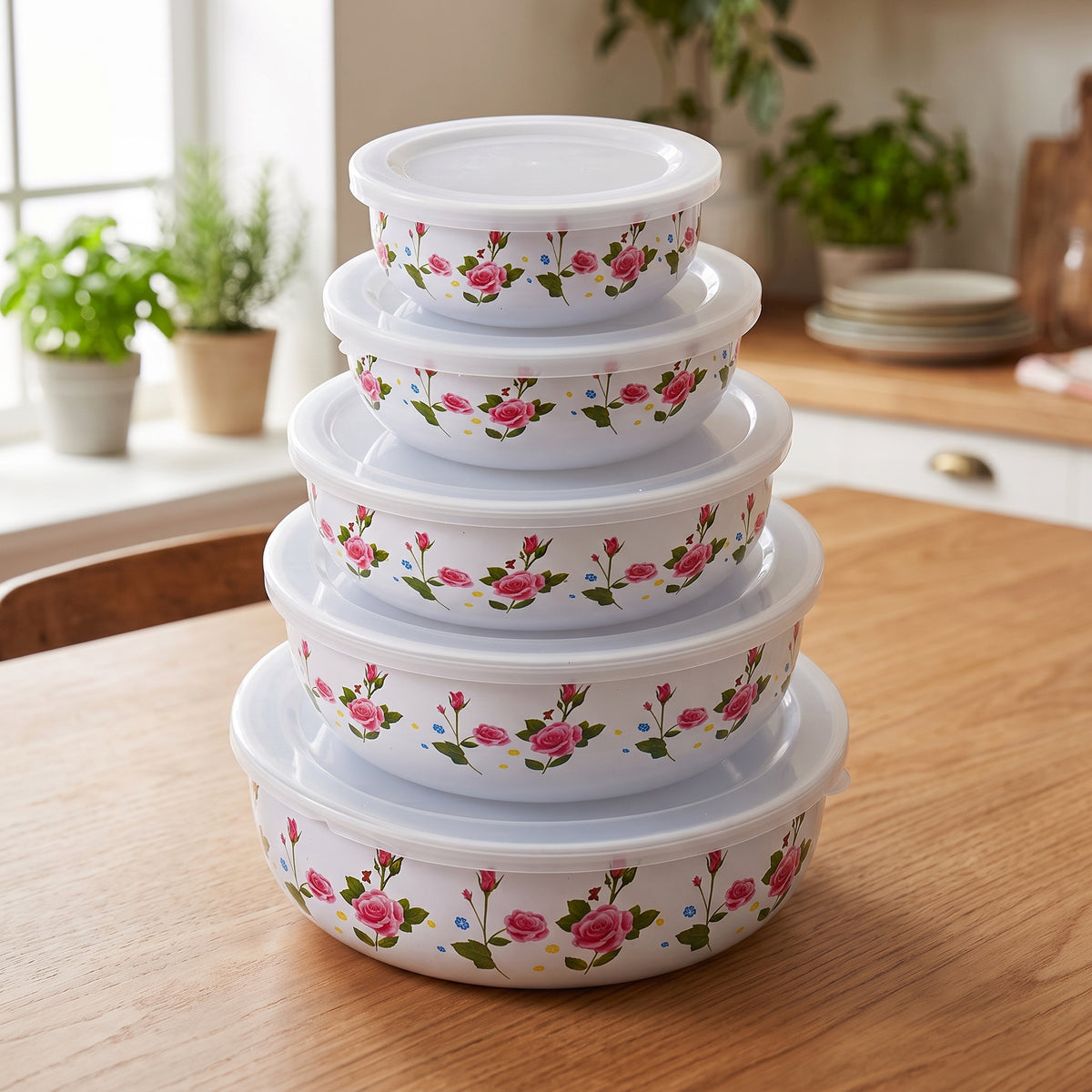 5PCs Stainless Steel Floral Storage Containers With Lids