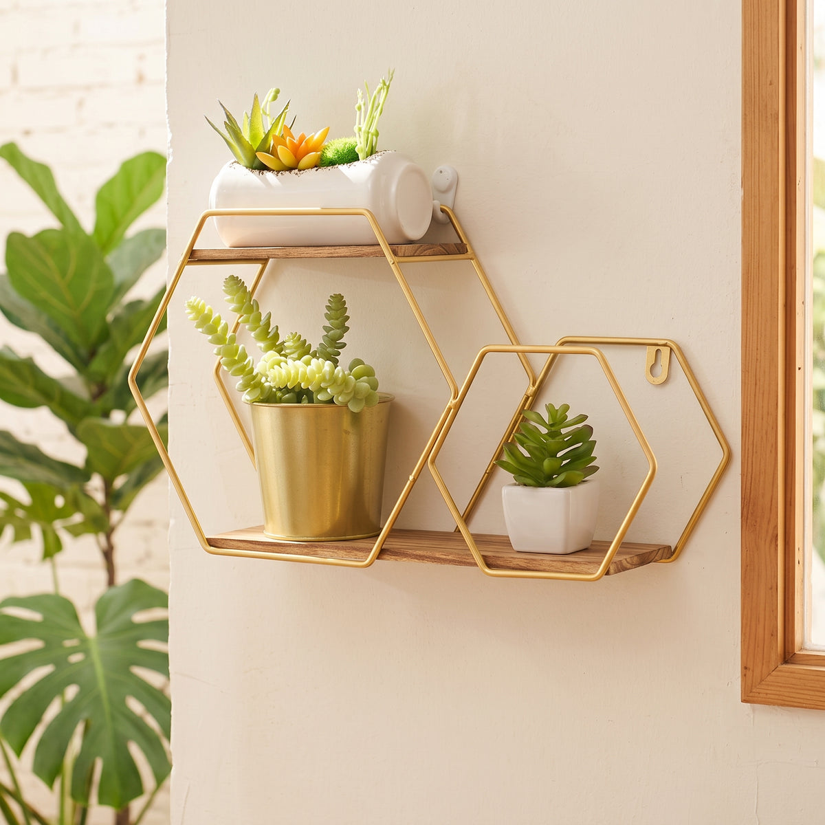 Elegant Double-Layer Hexagon Wall Shelf