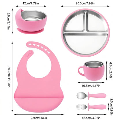 6 In 1 Silicone & Steel Baby Feeding Set