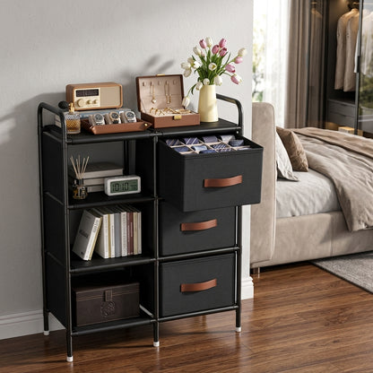 3-Drawer Fabric Storage With Side Shelves