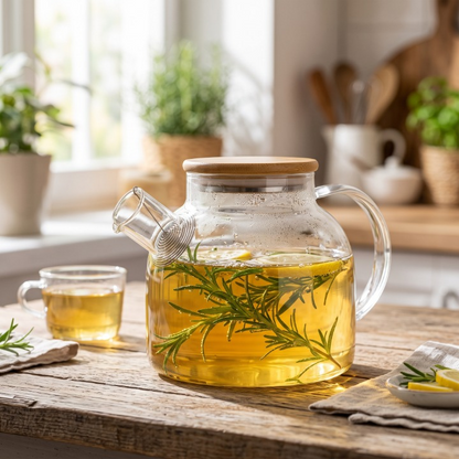 8PCs Glass Tea Kettle Set With Wooden Tray